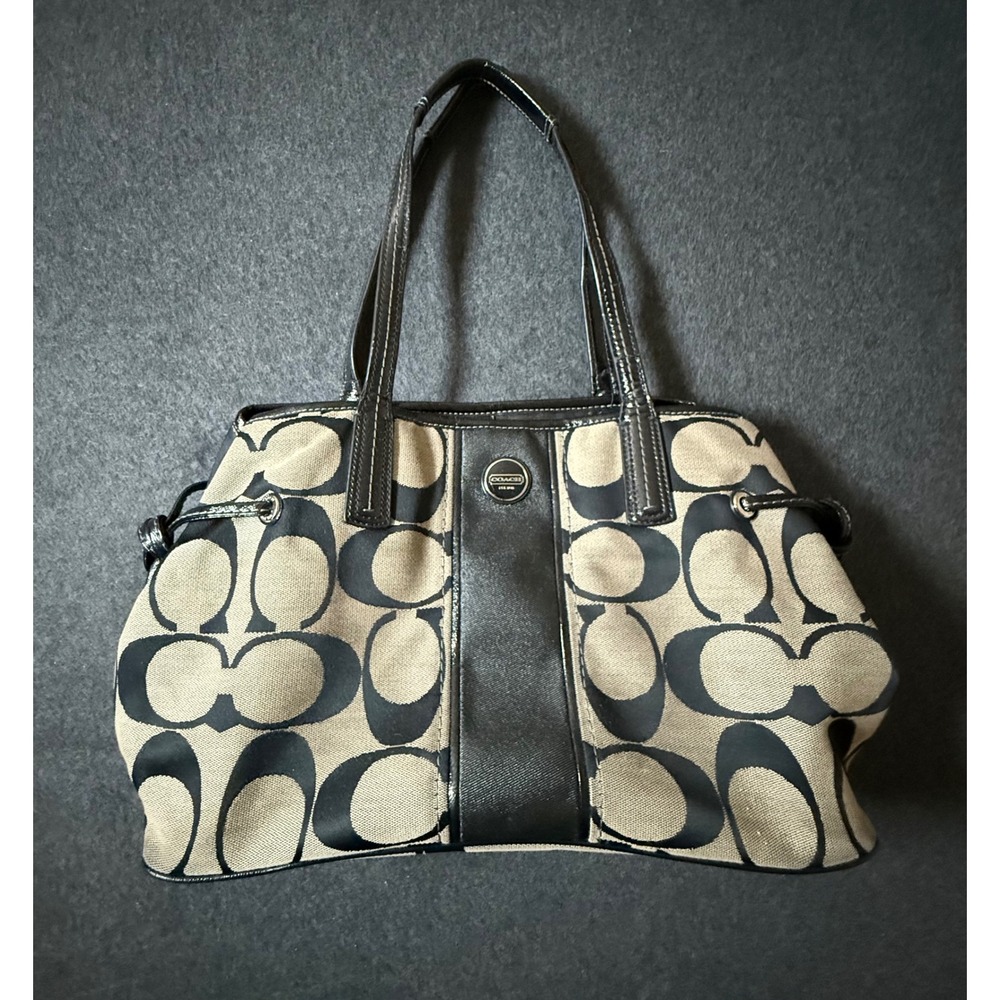 Coach Black Canvas Signature Carryall Tote Shoulder Bag